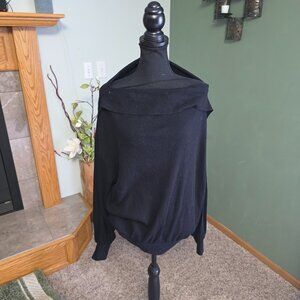We The Free Slouchy Ribbed Cowl Neck Sweater Black Oversized Pullover XS